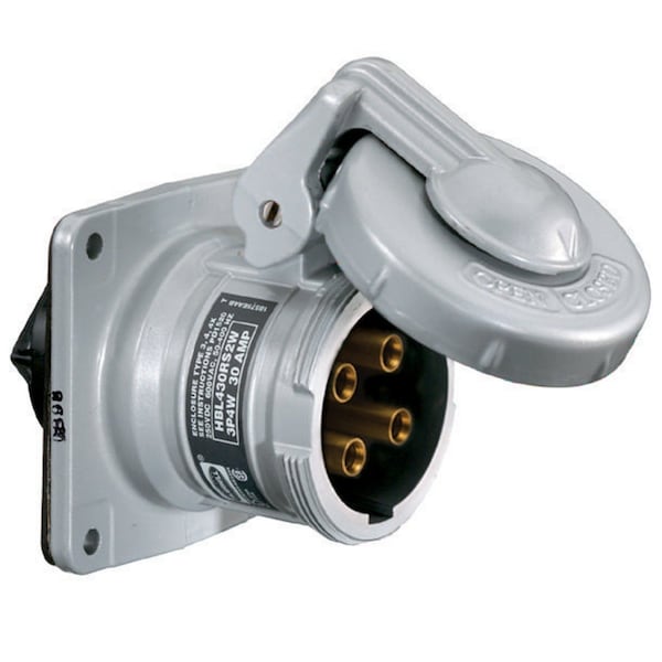 Pin & Sleeve Receptacle, 30 A, 600V AC, Single Phase, 3 Pole, Style 2 Grounding, Gray, NEMA 3, 4, 4X